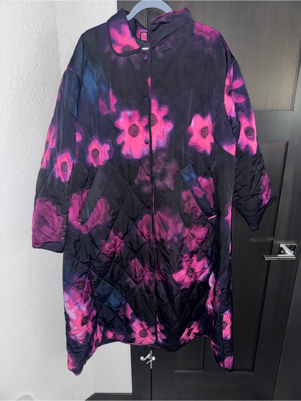 Rachel Comey for Target Quilted Black Coat with Hot Pink Floral Print